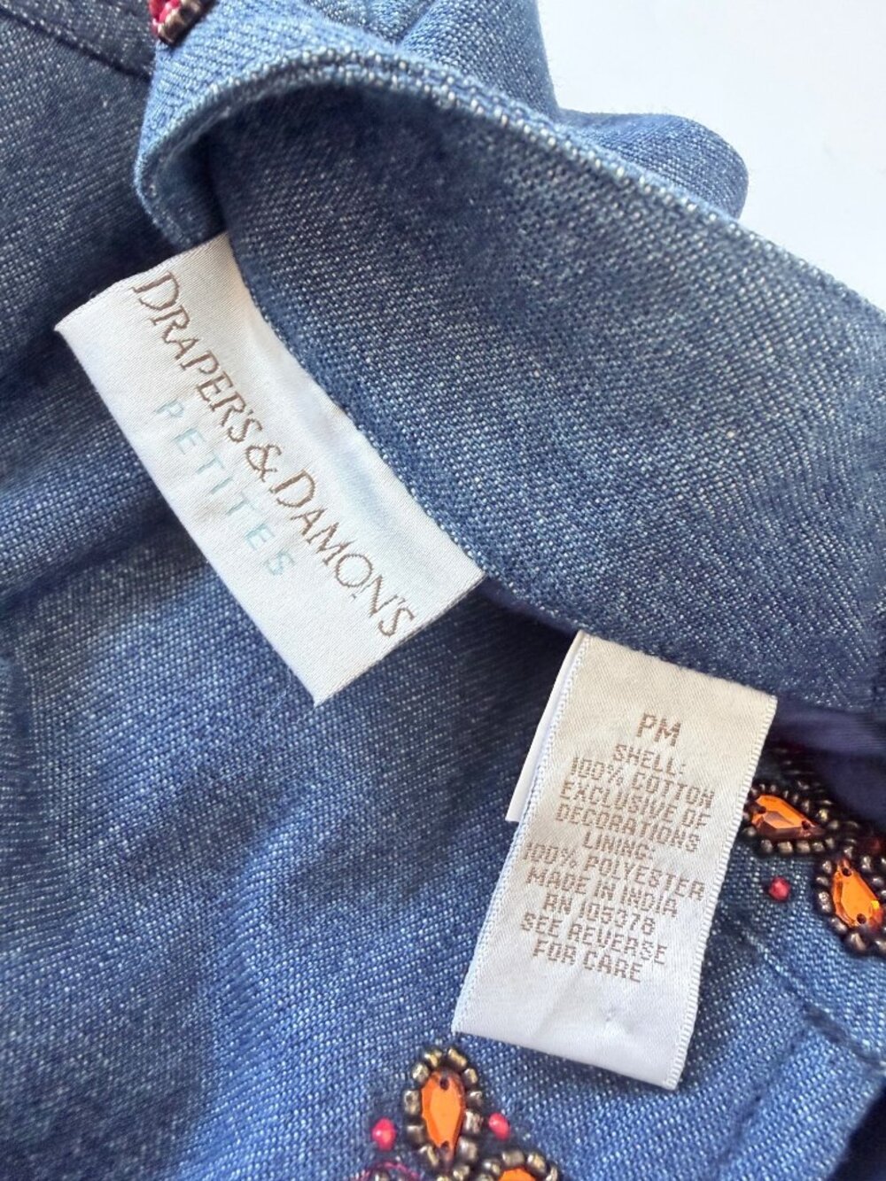 Drapers & Damons Cotton Denim Zippered Embroidered Blazer Womens Petite Medium - Picture 9 of 15